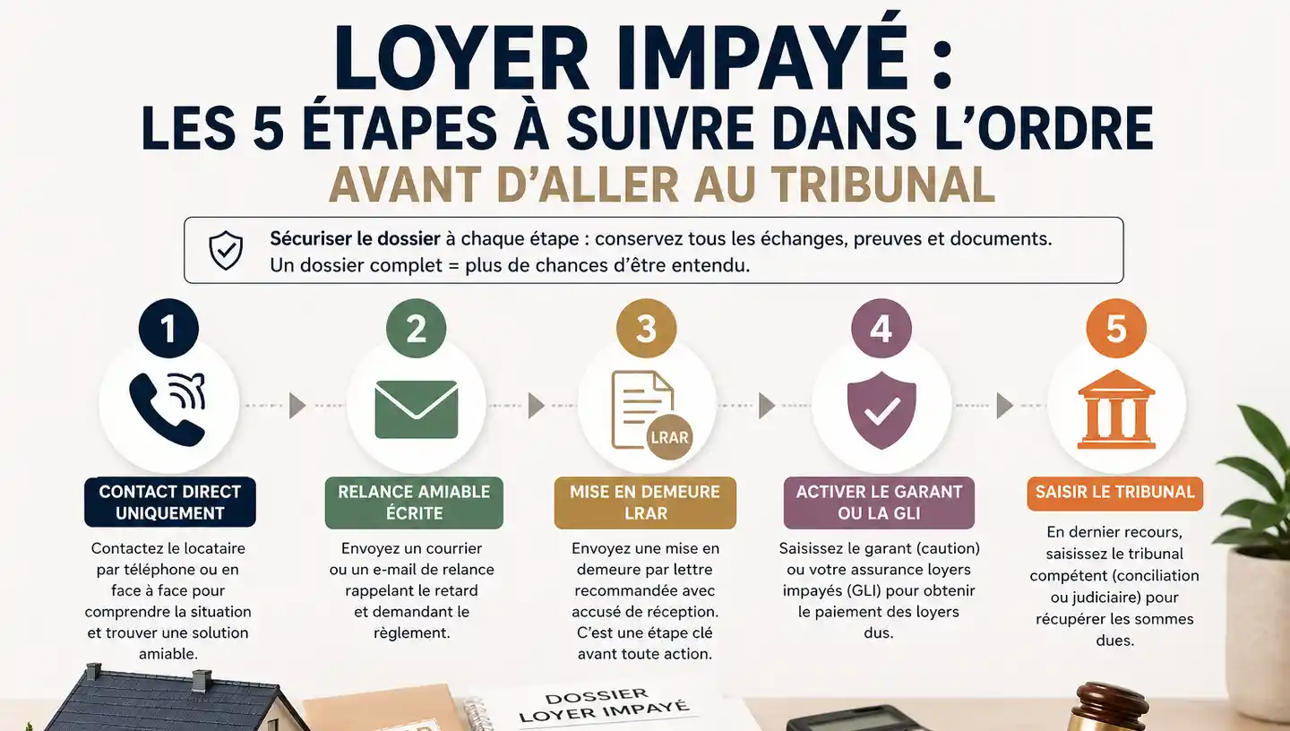 Loyer impayé : les 5 étapes à suivre dans l'ordre avant d'aller au tribunal